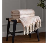 furn. Hoem Meta Abstract Jacquard Throw - Soft Faux Mohair Tasselled Design (Marshmallow - 130 x 180 cm)