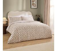 furn. Hoem Nyhavn Duvet Cover Set - Reversible Check Cotton Rich Scandi Bedding (Tobacco - Double)