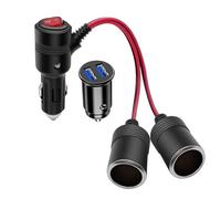 Hoembpn 1 to 2 Car Cigarette Lighter Splitter Adapter Power Charger Socket Extension Cable 15AWG with LED Switch and 15A Fuse,12V/24V Mini Dual USB Car Charger Cigarette Lighter Socket