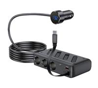 Hoembpn 142W Car Cigarette Lighter USB Charger with 3 Socket Extender and Retractable Type-C Cable,12V/24V USB C Adapter Multi Port PD Power Outlet,Independent Switch and LED Voltage Meter