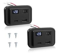 Hoembpn 2PCS 12V Dual USB C Car Charger Socket Panel with Switch and LED Voltmeter 40W PD2.0+QC3.0,DC12V-26V USB Power Outlet Outdoor Quick Charge Adapter for Campervan Boat Truck Marine Accessories
