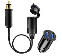 Hoembpn 30cm Male Din Plug Cigarette Lighter Adapter Socket Waterproof,12V/24V Mini Dual USB Car Charger Socket, DIN Plug to Cigarette Lighter Female Extension Cable for Motorcycles