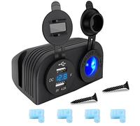 Hoembpn 4.2A Dual USB Car Charger with LED Voltmeter,12V/24V Cigarette Lighter Socket Waterproof Two Hole Tent Panel for Cars Boats Marine Motorcycle ATV RV