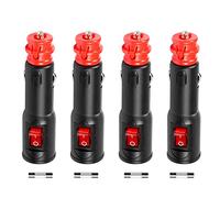 Hoembpn 4Pcs 12V/24V Car Cigarette Lighter Socket Universal Plug Replacement, Cigarette Lighter Male Plug Connector with Switch and 10A Fuse for Truck Ca Boat Motorcycle