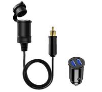 Hoembpn 90cm Male Din Plug Cigarette Lighter Adapter Socket Waterproof,12V/24V Mini Dual USB Car Charger Socket, DIN Plug to Cigarette Lighter Female Extension Cable for Motorcycles