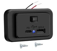 Hoembpn Dual USB C Car Charger Socket PD2.0+QC3.0 with On/Off Power Switch, DC12V-26V Adaptor USB Fast Charge Socket Panel with LED for Boat SUV Caravan RV Truck Marine