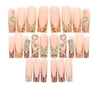 Hoement 1 Box Press-on Nails Leopard Print French Tip Long Coffin Shape Plastic Fake Nails with Effortless Application and Resistance to Chipping for Special Events and Random Color
