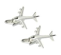 Hoement 1 Pair Airplane Cufflinks Men Buttons Copper Smooth Surface Sturdy Structure Classic Contemporary Silver Clothes Jewelry for Daily Wearing and Attending Parties