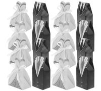 Hoement 100pcs Wedding Favor Candy Boxes Set with Bride Groom Tuxedo and Striped Dress Designs, Portable Candy Containers for Wedding, Shower, Party Decorations, 4 Styles 25pcs Each