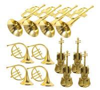 Hoement 12pcs Miniature Musical Instrument Ornaments Set - Gold Trumpet, Violin Trombone Decorations - Acrylic Tiny Music Instruments Kit for Xmas Tree, Wall Hanging Dollhouse Decor