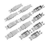 Hoement 15pcs Stainless Steel Watch Band Clasp Set with Double Push Button Folding Buckle, Deployment Safety Clasp Replacement for DIY Watch Strap Accessories, Silver, Multiple Sizes
