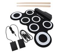 Hoement 1set Usb Charging Roll-up Electronic Drum Set Portable Handheld Practice Drum Kit Realistic Sound for Beginners Family Fun and Boys and Girls Black