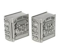 Hoement 2 Pcs Baby Teeth Containers Metal Keepsake Boxes Lovely Animal Patterns, Protective Flannelette Lining for Collecting Baby Teeth and Lanugo, Birthday and Baptism Gift