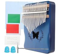 Hoement 21-key Wooden Thumb Piano Kalimba Handheld Finger Piano Portable Blue Decorative Pattern Musical Instrument for Adults and Boys and Girls with Wing Motif, Suitable for Beginners
