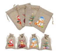 Hoement 24pcs Christmas Wrapping Bag Bags Drawstring Small Favor Party Candy Treat Linen