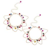 Hoement 2pcs Boho Bell Anklet Bracelets for Women Dancing Accessories Belly Dancer Jewelry with Colorful Tassels and Bells Belly Ankle Chains for Beach Barefoot Sandals and Dance Costumes