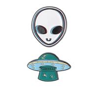 Hoement 2pcs Cartoon Flying Saucer Alloy Brooch Pin with Versatile Compatibility and Fade-resistant Finish, Bag Charm Accessory for Backpack and Handbag in Casual or Party Outfit