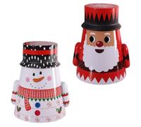 Hoement 2pcs Christmas Candy Canister Gift Boxes in Iron with Tumbler Shape and Smooth Edges, Decorative Packing Box Decor for Christmas Gifted Occasion