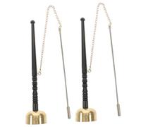 Hoement 2pcs Copper Buddhist Percussion Instrument Hand Call Bell Wooden Handle for Temple Meditation Sound