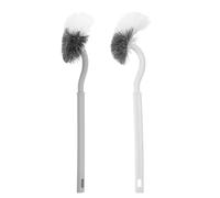 Hoement 2pcs Curved Toilet Brush with Long Handles for Deep Cleaning Ergonomic Grip Bathroom Scrubbers with High-density Bristles Quick Rinse Design for Toilet Bowl and Floor Maintenance