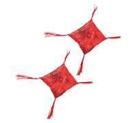 Hoement 2pcs Handmade Cloth Singing Bowl Pad Tibetan Buddhist Ritual Instrument for Gong Craft Decorations and Buddha Statue Red Material Cloth Scenario Home Decor Random Style