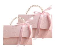 Hoement 2pcs Lightweight Pink Paper Boxes Set with Embossed Flower Pattern, Ribbon and Pearl Chain, Easy to Use Wrapping Accessories for Schools and Stores