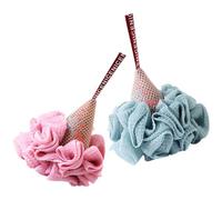Hoement 2Pcs Loofah Bath Sponge Shower Ball for and Women, Soft Exfoliating Mesh Scrubber with Foam Net, Pink and Blue Bath Accessories for Gentle Body Cleansing