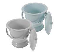 Hoement 2Pcs Portable Lightweight Chamber Pot with Lid Compact Unisex Handheld Urinal Basin for Adults and Odor-Sealed Plastic Spittoon for Home Travel and Bedside Use Gray and Blue