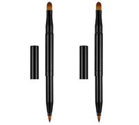 Hoement 2pcs Retractable Double-ended Makeup Brush for Professional and Daily Use, Black Plastic and Artificial Fiber Lip and Eyeliner Brush, Dual-purpose Cosmetic Tool