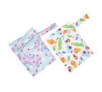 Hoement 2Pcs Reusable Diaper Wet Bags, Polyester Diaper Storage Pouches, Lightweight Printed Pockets for Camping and Travel, Assorted Colour