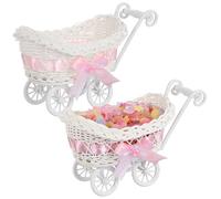 Hoement 2pcs Simulated Rattan Cart Candy Serving Basket Wedding Shower Decors Home Decor Woven Storage Basket for Party Favors