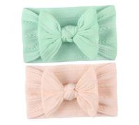Hoement 2pcs Soft Jacquard Nylon Bowknot Headband for Breathable Comfortable Hair Accessory in Pink and Mint Green for Showers Birthday Parties and Family Photos