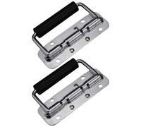 Hoement 2pcs Spring Loaded Folding Case Handles with Comfortable Touch and Smooth Surface, Stainless Steel and Rubber Chest Pull Handles for Cabinets and Toolboxes