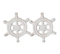 Hoement 2pcs White Cast Iron Ship Wheel Pull Handles Coastal Ocean Drawer Knobs Retro Wardrobe Cabinet Door Handles for ’s Room Furniture