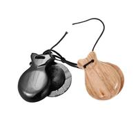 Hoement 2pcs Wooden Castanets for Adults Wooden Clappers Percussion Instrument for and Music Education Handcrafted Castanets Natural and Black Finishes