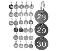 Hoement 30pcs Stainless Steel Number Tags Key Rings with Hollowed Numbers 1-30 Round Key Identifier Labels for Office and Locker Organization