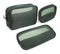 Hoement 3pcs Green Mesh Travel Makeup Bag Set, Large Capacity Cosmetic Organizer Pouches for Toiletries and Stationery, Portable Women’s Wash Bag for Travel