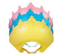Hoement 3pcs Hair Washing Shield Caps Protective Bath Visors with Crown Design in Pink Blue Yellow for Comfortable Shampooing Ear Protection and Haircuts