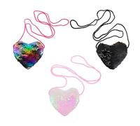 Hoement 3Pcs Heart-Shaped Sequin Coin Purses with String Portable Wallets for Women Wear-Resistant Beautiful and Creative Change Bags Random Color