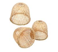 Hoement 3pcs Retro Handmade Bamboo Pendant Lamp Shades Natural Round Light Bulb Guards for Hallways and Small Spaces Soft Cozy Lighting with Bulb Compatibility