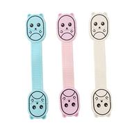 Hoement 3pcs Safety Cabinet Locks Pinch Straps for Refrigerator and Doors Easy Install Childproofing White Blue Pink No Residue Protects Little Fingers