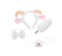 Hoement 4pcs Lamb Cosplay Costume Set with White Sheep Ears Headband, Nose Mask, Tail Accessory, Lightweight Plastic Plush Cotton Material, for Women and Girls Cosplay Or Daily Wear