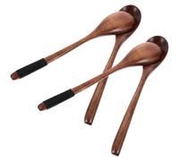 Hoement 4pcs Multi-Function Wooden Cooking Spoon with Long Handle for Stirring and Mixing, Easy to Store Brown Wooden Spoon with Hemp Rope, Stylish and Simple Kitchen Utensil for Everyday