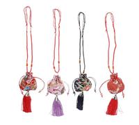 Hoement 4pcs Polyester Drawstring Bags with Tassels, Washable and Convenient Storage Pouches, Reusable Bags for Festival Presents and Hanging Ornament, Assorted Colours