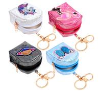 Hoement 4Pcs PU Leather Key Ring Coin Purse for Anti-Lost Small Change Bags with Lovely Unicorn Flamingo Planet Portable Keychain Wallets for Backpack Handbag