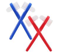 Hoement 4PCS Small Soft Bristle Denture Cleaning Brushes for Adults Portable Dual-Head Toothbrushes for False Teeth Oral Care Travel-Friendly Gum-Safe Toothbrush Set in Blue and Red