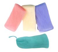 Hoement 4pcs Soap Mesh Bag Pouch for Bar Soap with Drawstring, Exfoliating Foaming Scrubber Mesh Bags in Purple, Green, Red, Ivory for Bath and Facial Cleansing