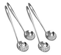 Hoement 4pcs Soup Spoon Dosa Spoon Cooking Soup Scoop Food Serving Hotpot Sieve Hot Pot s Creative Ladle Mesh Food Strainer Colander Colador Mixer Silver