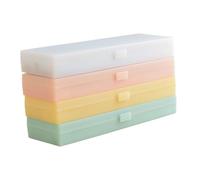 Hoement 4pcs Translucent Frosted Pencil Cases Medium Plastic Boxes for Students Lightweight Stationery Organizer in White Green Yellow Colors