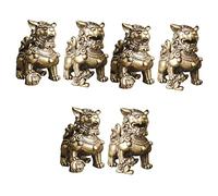 Hoement 6pcs Brass Lion Statues Decorations Retro Animal Statue for Home Office Desk Ornament